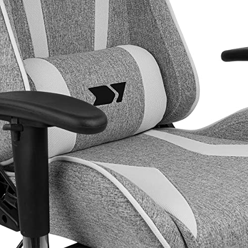 Chaise de jeu professionnelle DRIFT DR90GW – Tissu, accoudoirs 2D, gris/blanc