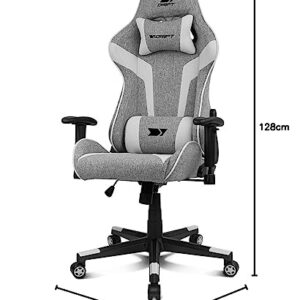 Chaise de jeu professionnelle DRIFT DR90GW – Tissu, accoudoirs 2D, gris/blanc