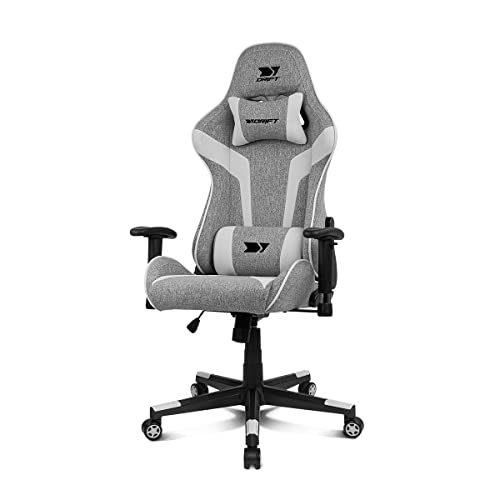 Chaise de jeu professionnelle DRIFT DR90GW – Tissu, accoudoirs 2D, gris/blanc