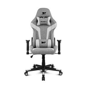 Chaise de jeu professionnelle DRIFT DR90GW – Tissu, accoudoirs 2D, gris/blanc