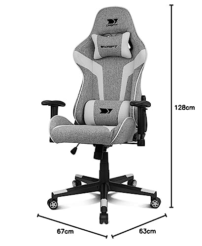Chaise de jeu professionnelle DRIFT DR90GW – Tissu, accoudoirs 2D, gris/blanc