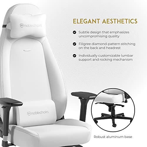 noblechairs Icon White Edition : Chaise Gaming Ergonomique 150kg avec Coussin Inclus