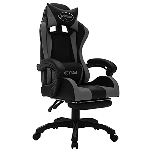 Chaise de gaming ergonomique Homgoday avec lumières LED RVB gris/noir