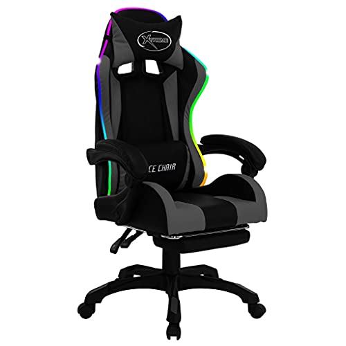 Chaise de gaming ergonomique Homgoday avec lumières LED RVB gris/noir
