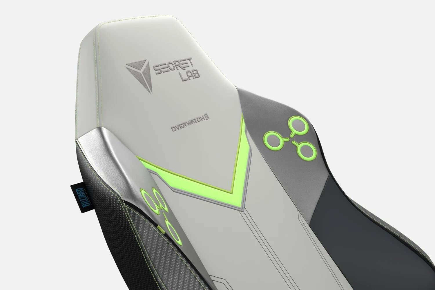 Chaise Gaming Secret Lab Genji Overwatch 2 Chaise gaming Secret Lab Genji Overwatch 2, design épuré avec éclairage vert néon.