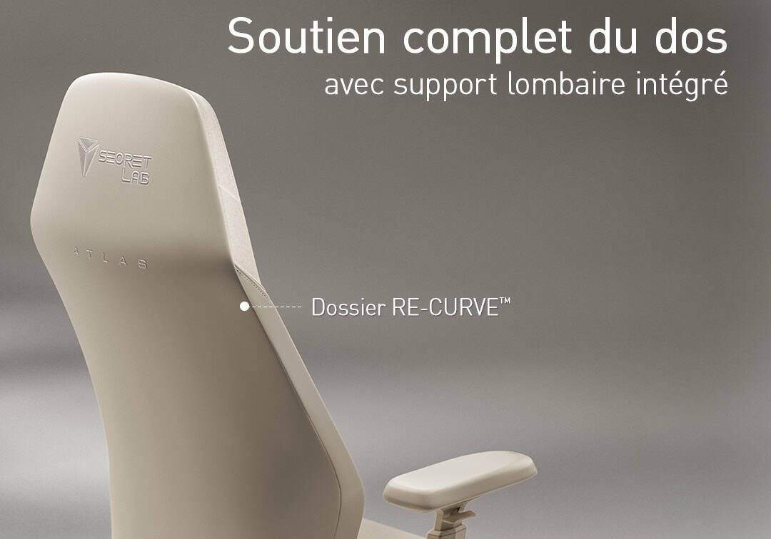 Dossier RE-CURVE de la Secretlab ATLAS avec soutien lombaire intégré